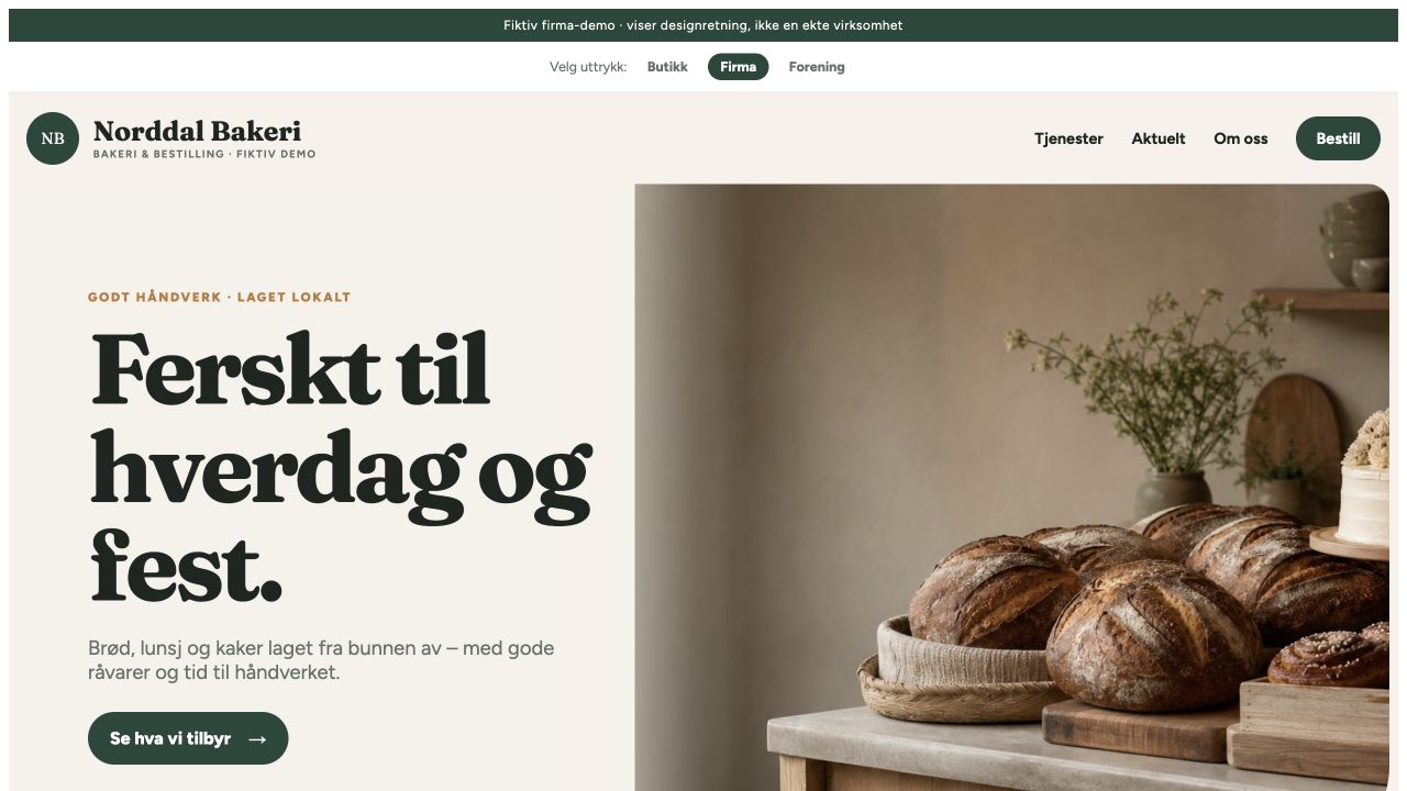 Fiktivt nettsidedesign for et lokalt bakeri