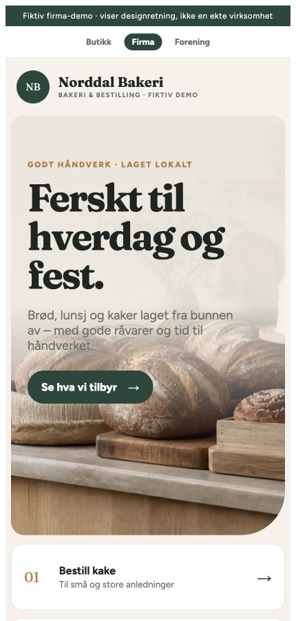 Mobilvisning av det fiktive bedriftsdesignet