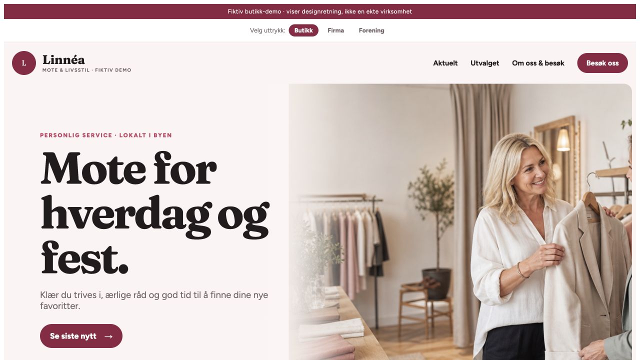 Fiktivt nettsidedesign for motebutikken Linnéa