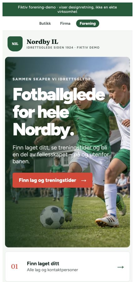 Mobilvisning av det fiktive foreningsdesignet